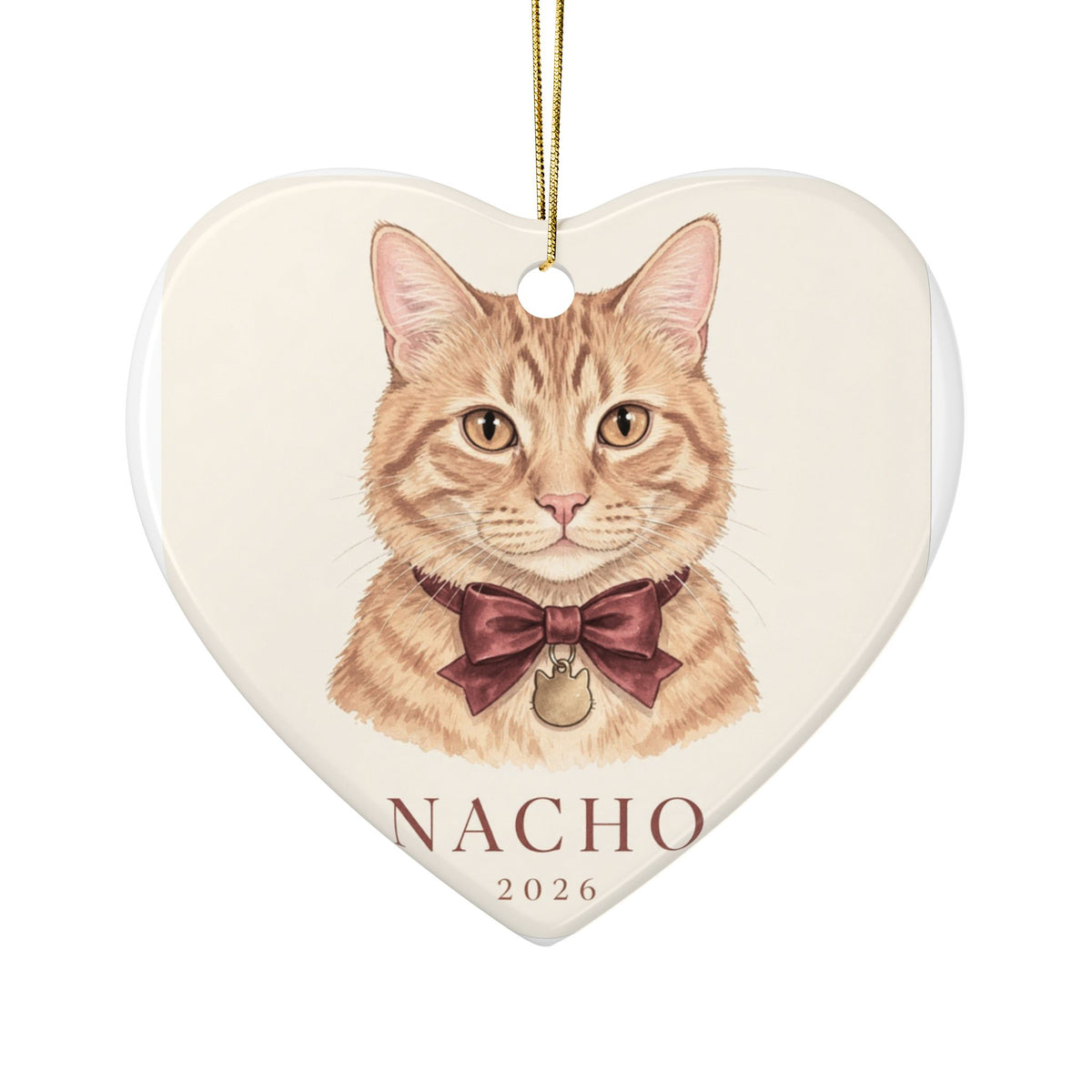 Heart ceramic ornament with illustrated pet portrait